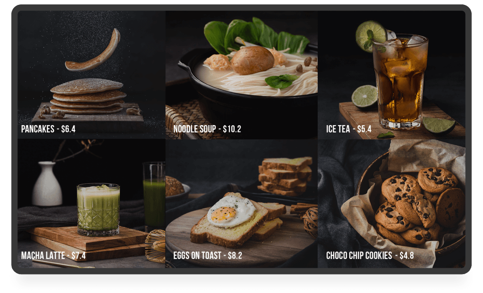 Restoran menü ekran örneği